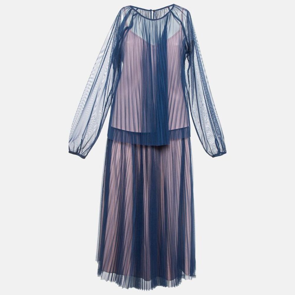 Max & Co. Blue Plisse Tulle Sheer Top And Skirt Set M